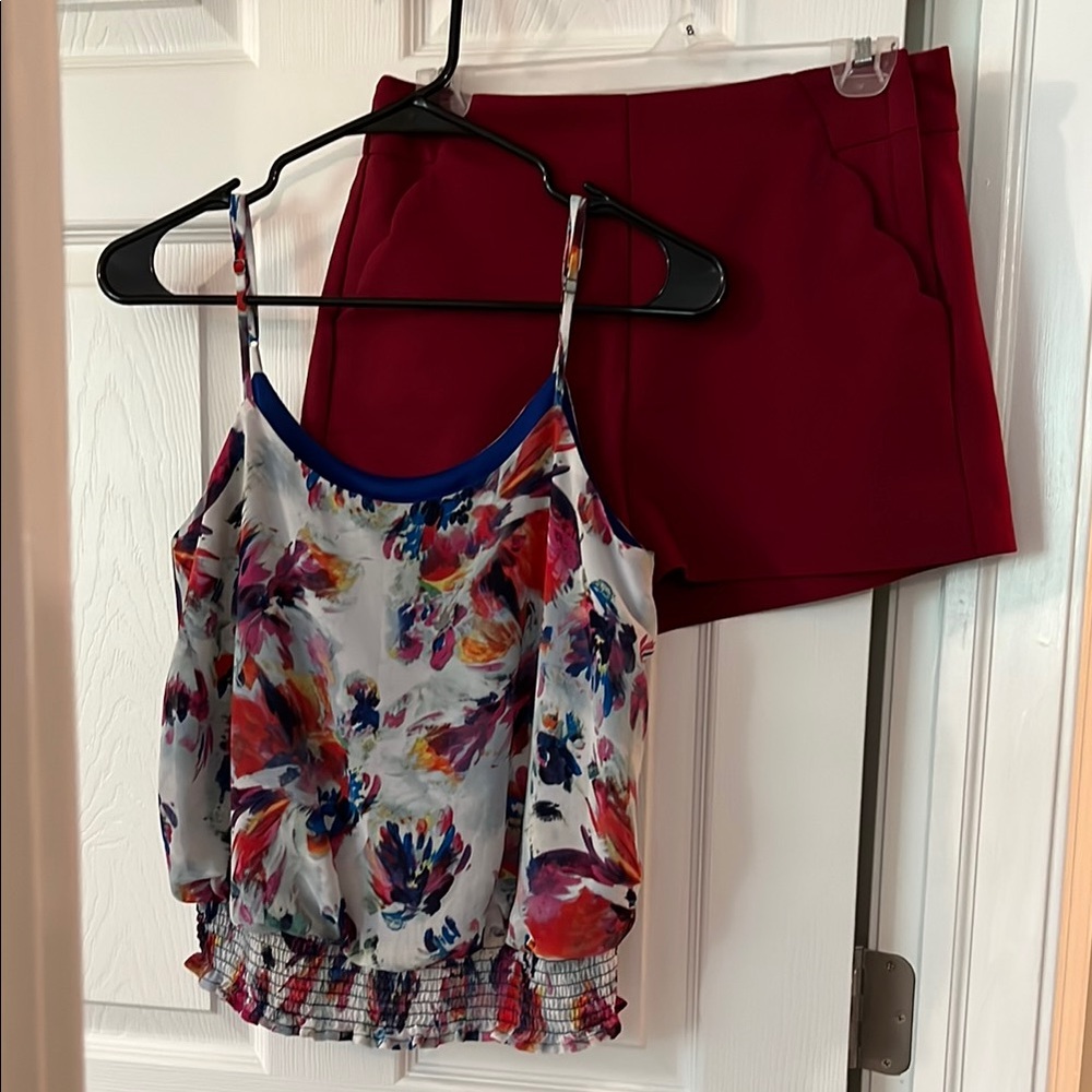 Floral Tank Top and Burgundy Set